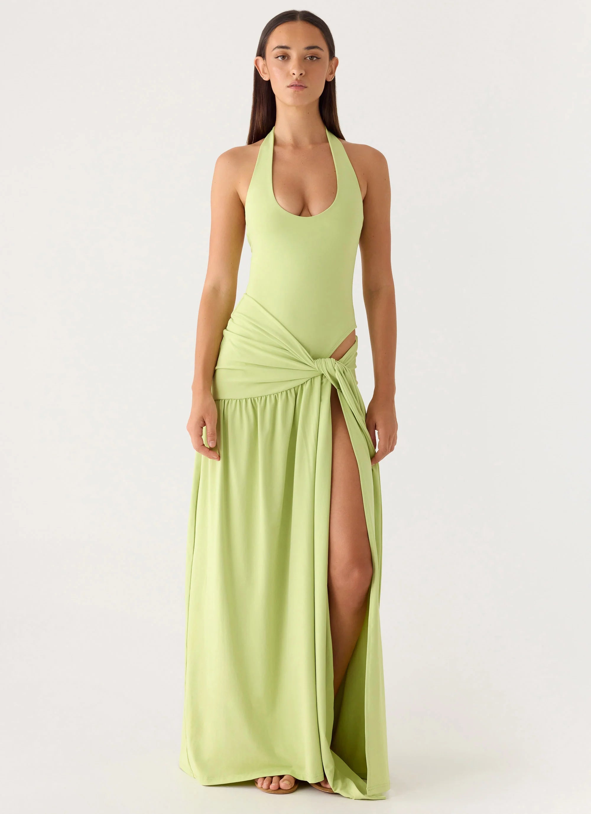 My Answer Bodysuit Maxi Dress - Lime