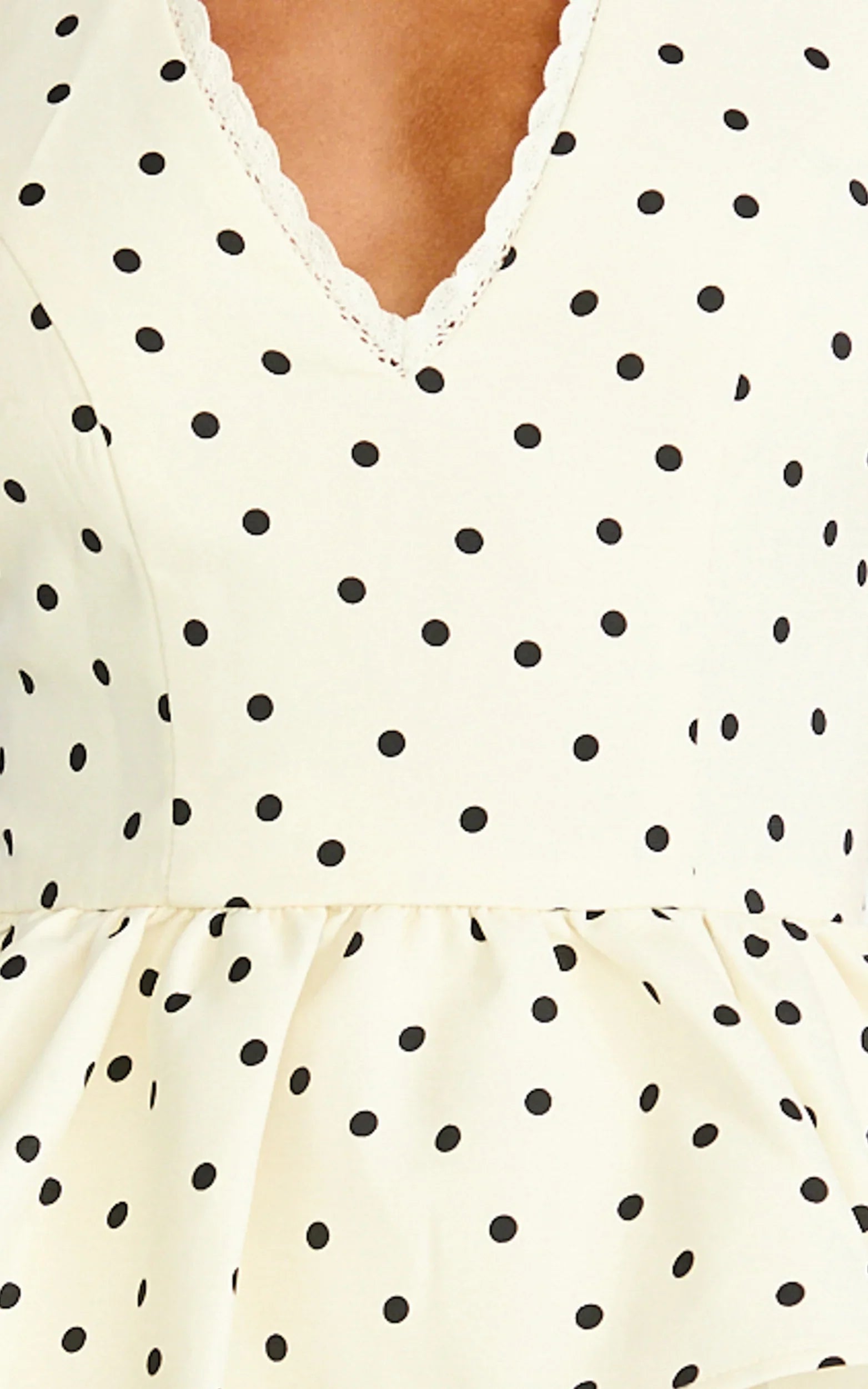Seraphina Top - Polka Dot V Neck Peplum Top in White Polka Dot Print