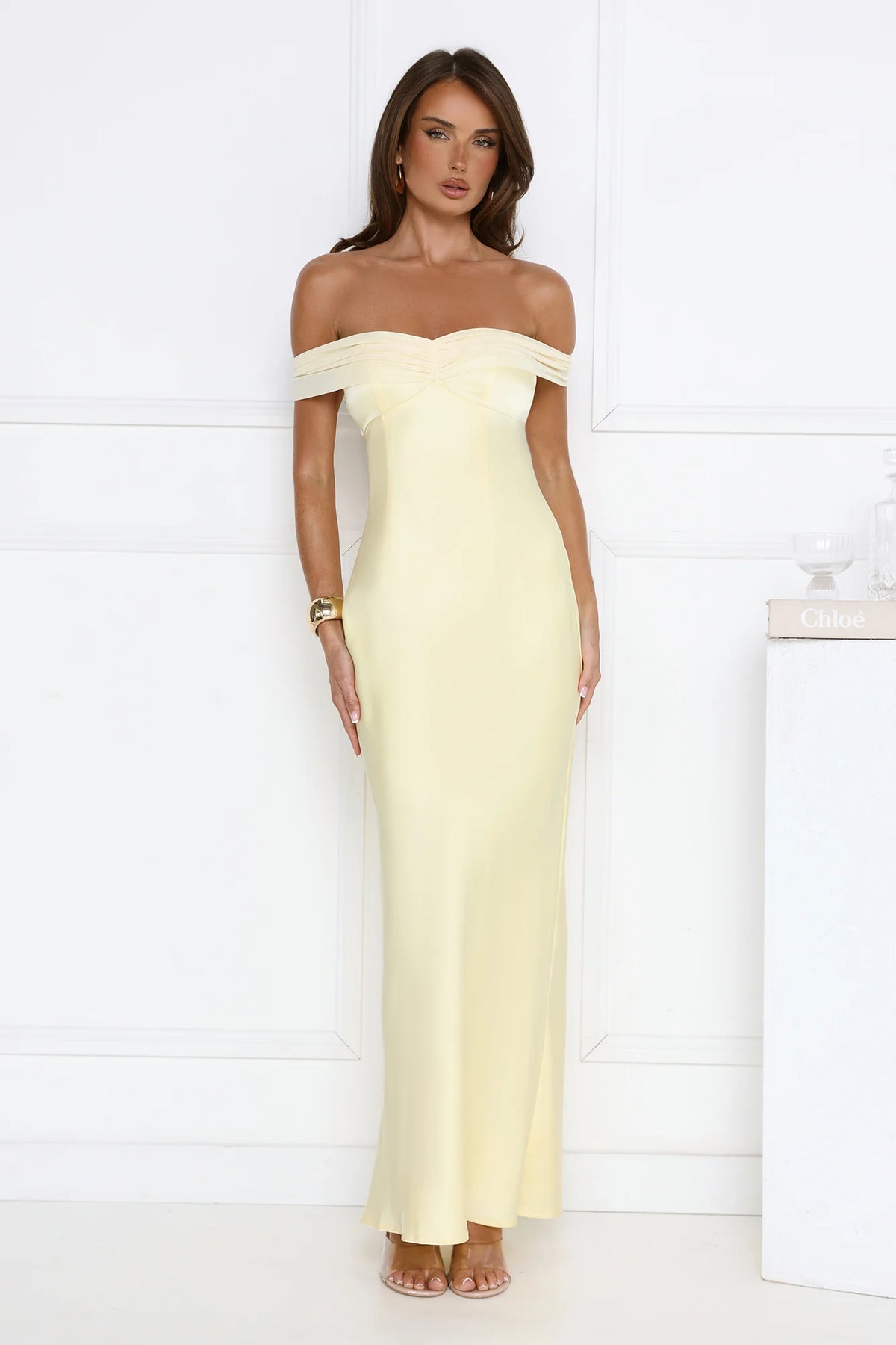 The Sophisticate Off Shoulder Maxi Dress Yellow