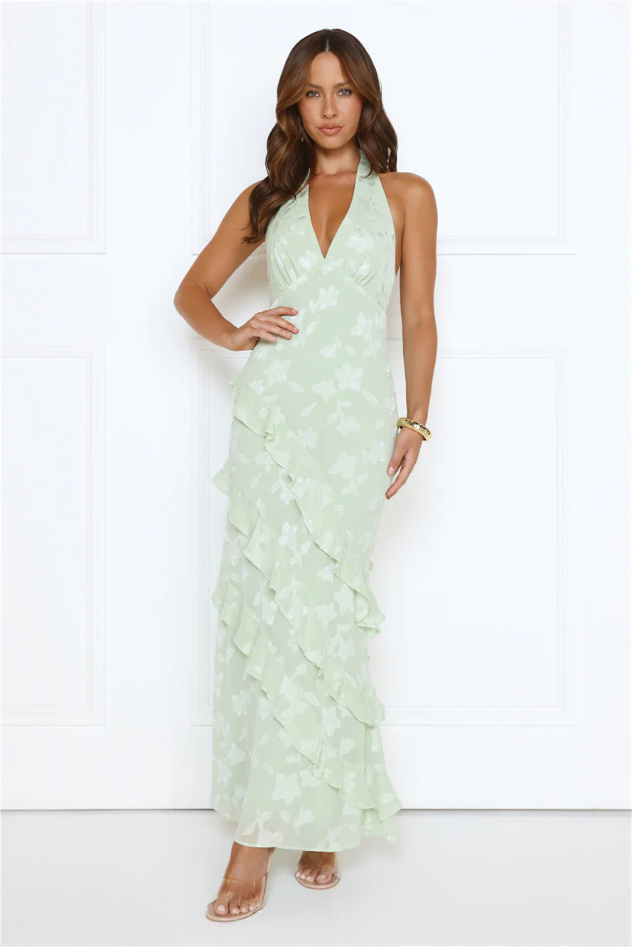 Scarlet Muse Halter Maxi Dress Green